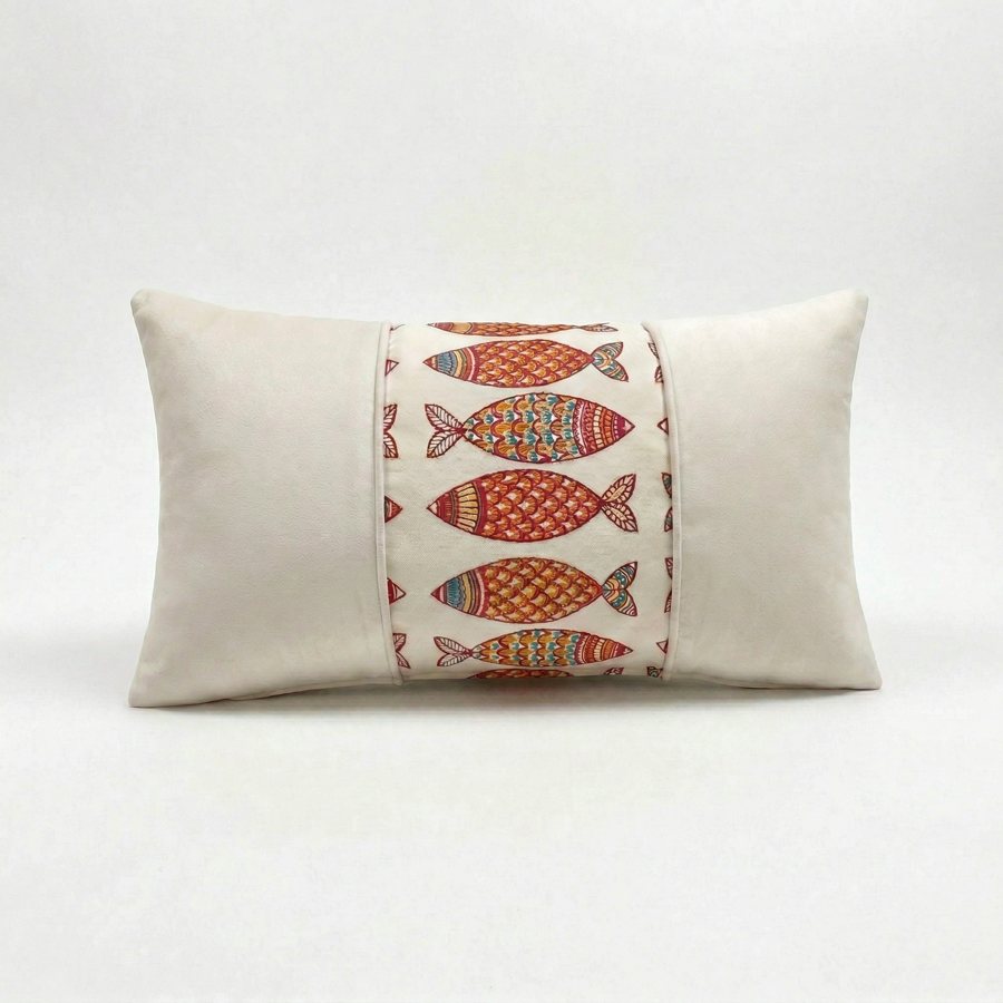 Royal Teak Collection Fish Fish Natural 12" × 20" Lumbar Pillow (49FCN12)