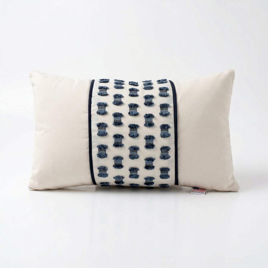 Royal Teak Collection Dots Natural Navy 12" × 20" Lumbar Pillow (73DNN12)