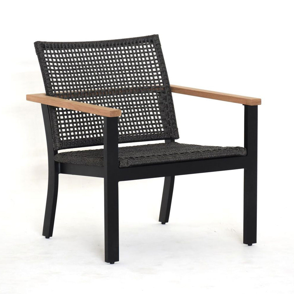Royal Teak Collection Naples Club Chair in Black Aluminum & Charcoal Rope (NAPCC)