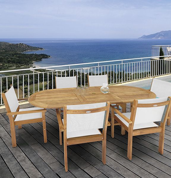 Family Expansion Table 72-96 with Captiva Chairs in White by Royal Teak Collection