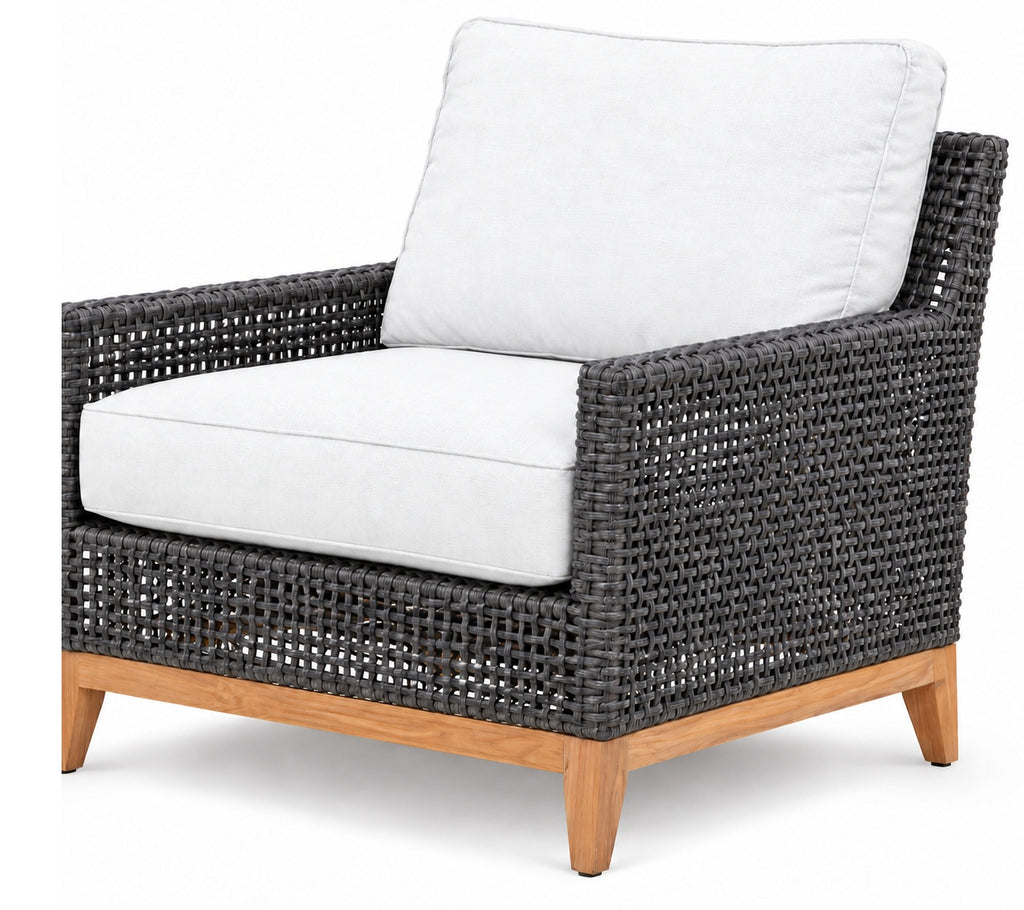 Royal Teak Collection Cannes Club Chair with Solid Teak Perimeter Base and White Sunbrella Cushion