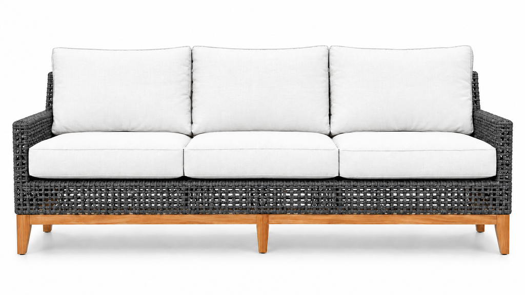 Royal Teak Collection Cannes 3-Seater Sofa with Solid Teak Perimeter Base and White Sunbrella Cushions