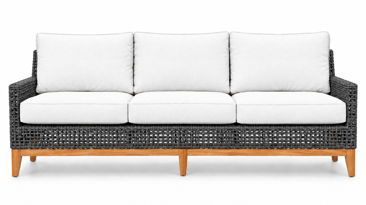 Royal Teak Collection Cannes 3-Seater Sofa with Solid Teak Perimeter Base and White Sunbrella Cushions