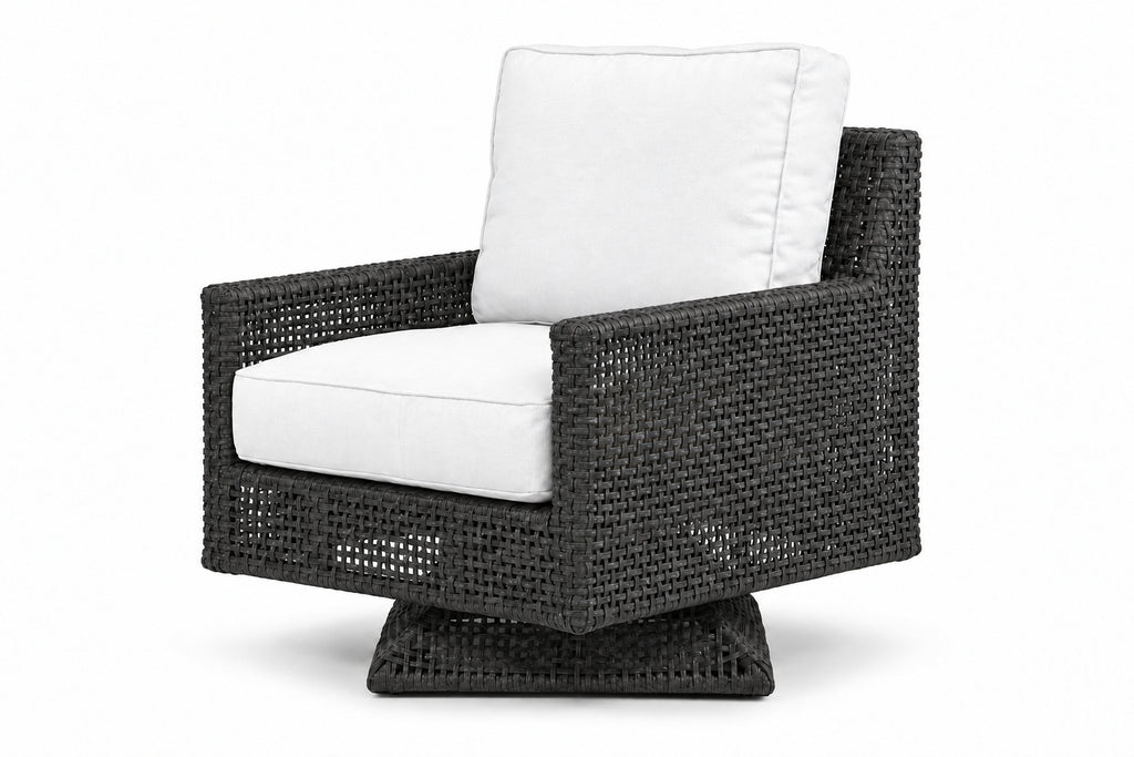 Royal Teak Collection Cannes 360-Degree Swivel Lounge Chair in White Sunbrella Cushion