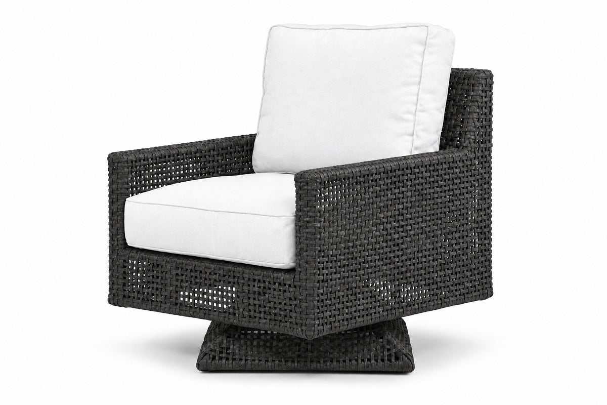 Royal Teak Collection Cannes 360-Degree Swivel Lounge Chair in White Sunbrella Cushion