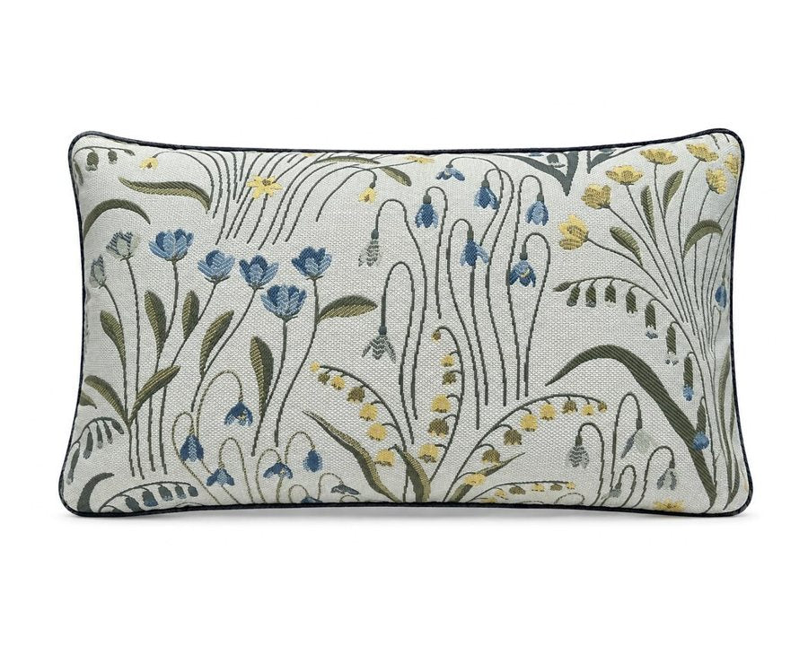 Royal Teak Collection Cottage Bloom Navy 12" × 20" Lumbar Pillow (COTBLN12)