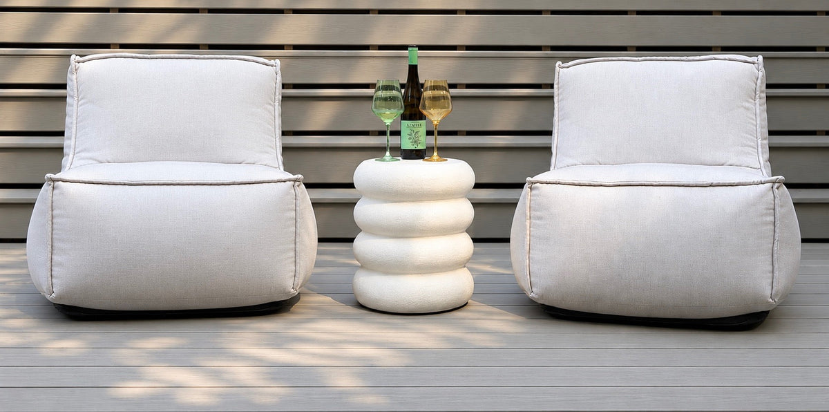 Cove outdoor living — Cashmere Lounge Chairs on a stone terrace