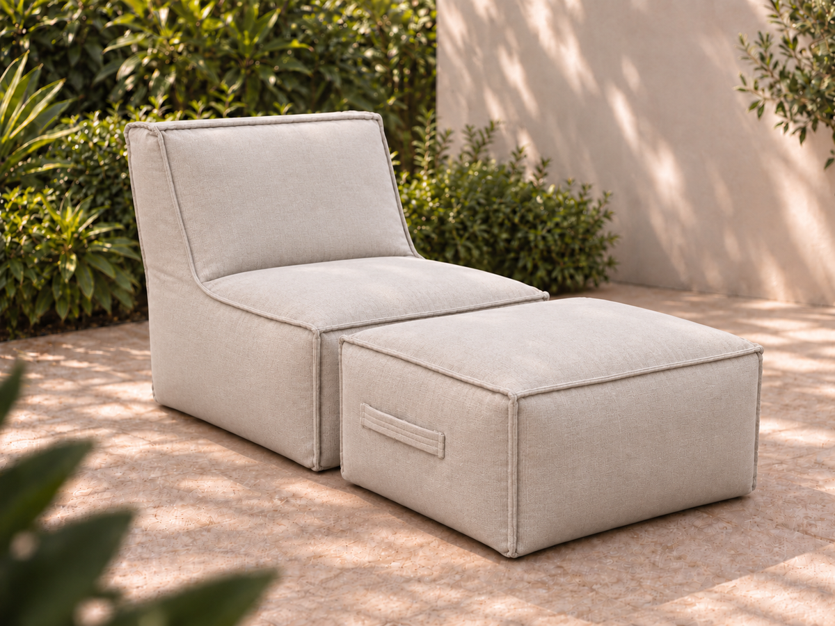 Cove Chair and Ottoman Set in Cashmere Sunbrella fabric