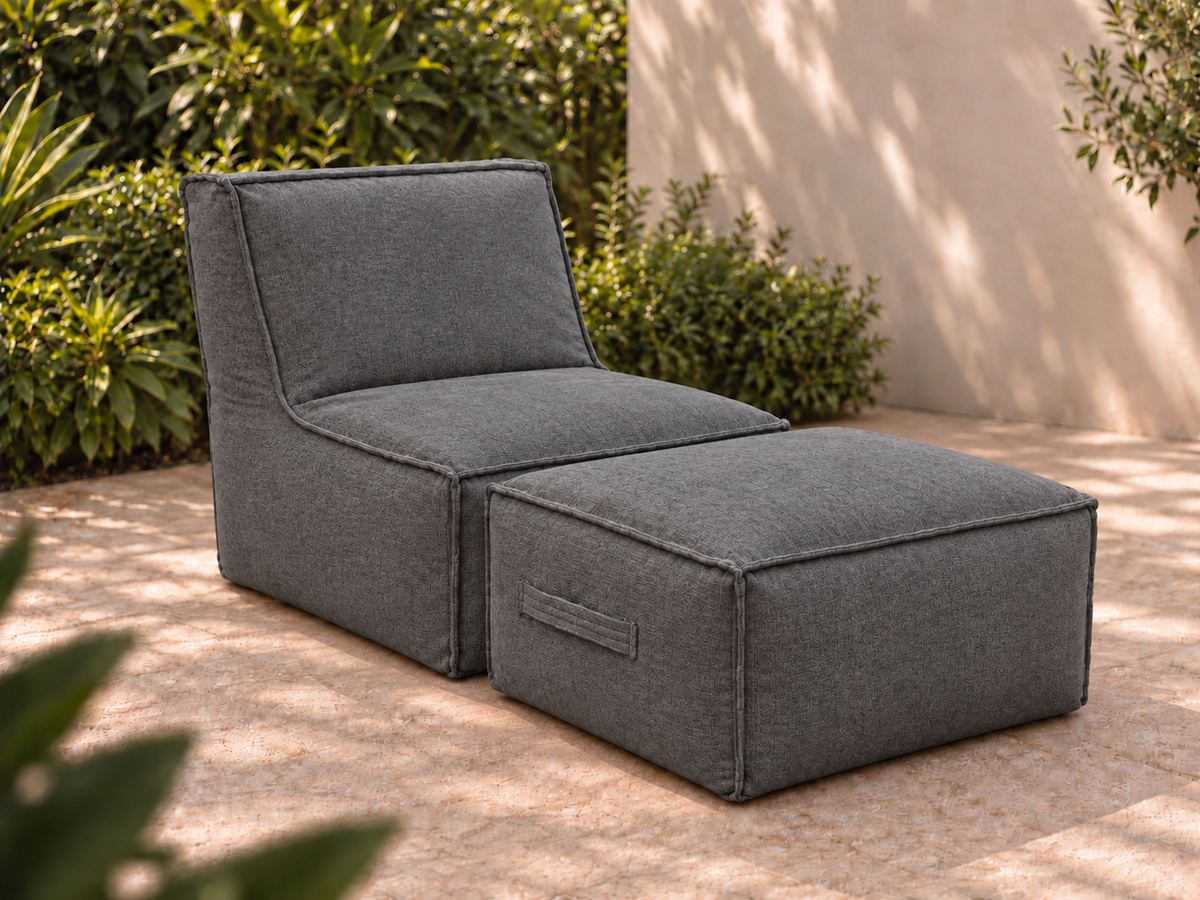 Cove Chair and Ottoman Set in Charcoal Sunbrella fabric