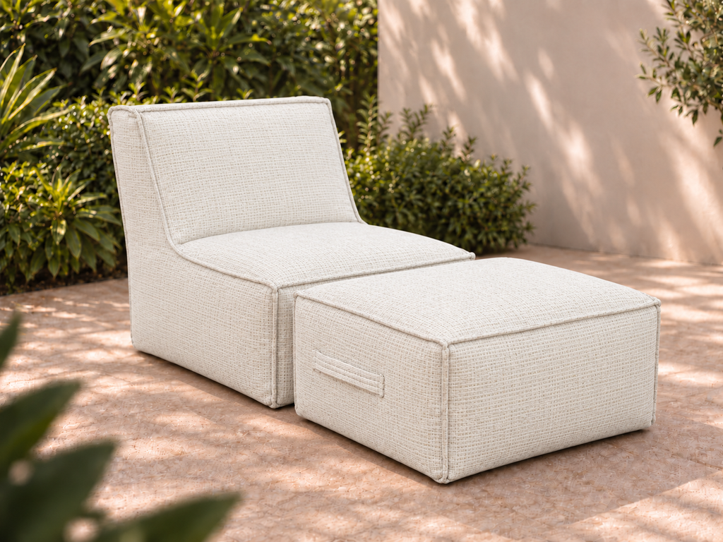 Cove Chair and Ottoman Set in Nurture White Sunbrella fabric