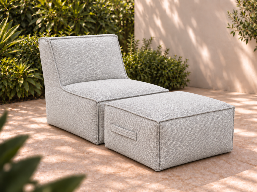 Cove Chair and Ottoman Set in Nurture Pebble Sunbrella fabric