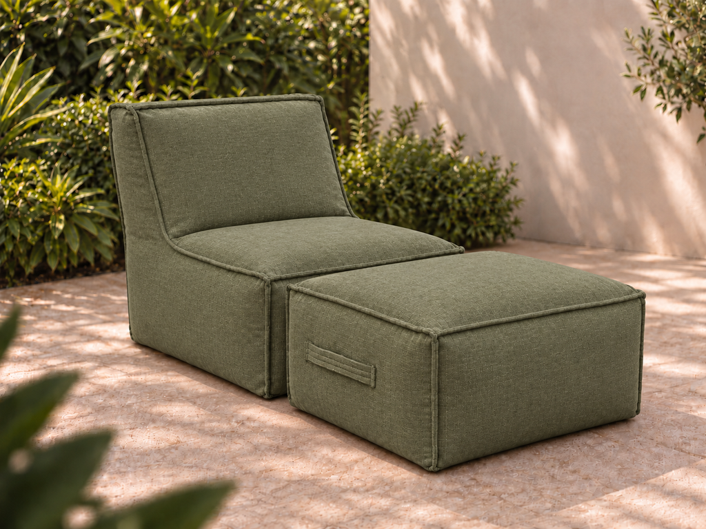 Cove Chair and Ottoman Set in Willa Frond Sunbrella fabric