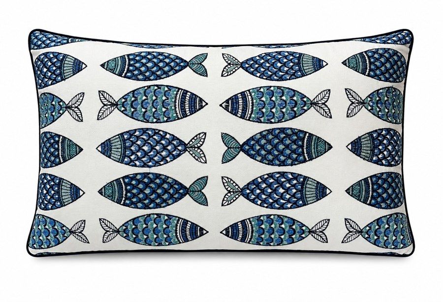 Royal Teak Collection Fish Fish Navy 12" × 20" Lumbar Pillow (FISHNAV12)