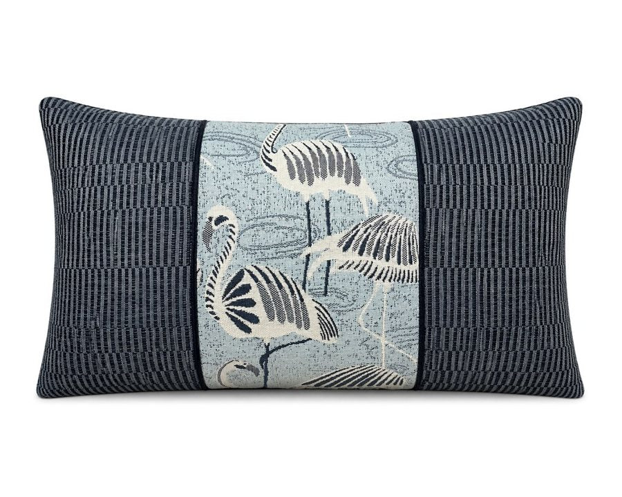 Royal Teak Collection Flamingo Mini Stripe Navy 12" × 20" Lumbar Pillow (FLMISN12)