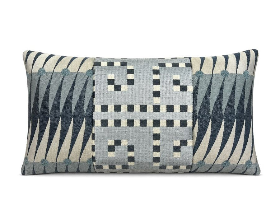 Royal Teak Collection Geo X Art Deco Stripe Blue 12" × 20" Lumbar Pillow (GEARTB12)