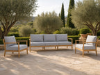 Royal Teak Collection Palma 3-Piece Living Set (85-inch Sofa & 2 Club Chairs) on a Mediterranean Flagstone Terrace