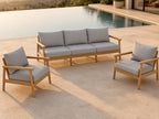 Royal Teak Collection Seville 3-Piece Living Set (Sofa & 2 Club Chairs) in Granite Cushions — Outdoor Patio Lifestyle