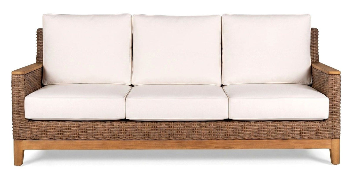 Boca Sofa — Honey Wicker; photography shows a sample fabric