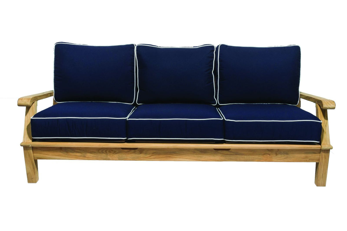 Miami reclining sofa with navy cushions