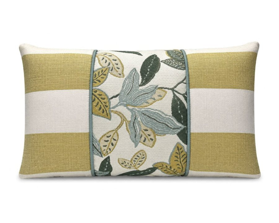 Royal Teak Collection Striped Botanical Chartreuse 12" × 20" Lumbar Pillow (STRBOT12)