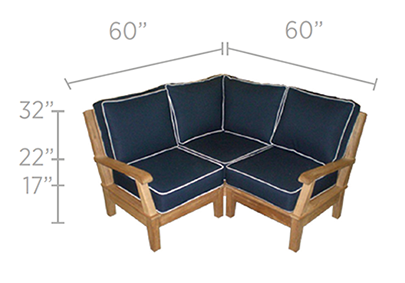 Royal Teak Collection Miami Base Module,corner and 2 sides w/arms.