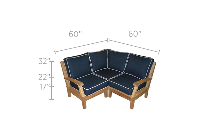 Royal Teak Collection Miami Sectional - 5 Piece - Corner Unit, 1-Seater Arm Right,  1-Seater Arm Left, Armless x2